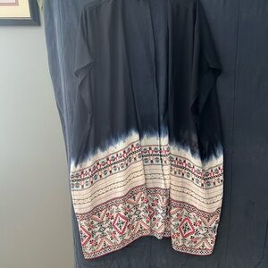 Lane Bryant Blue Kimono with Red and White Patterns